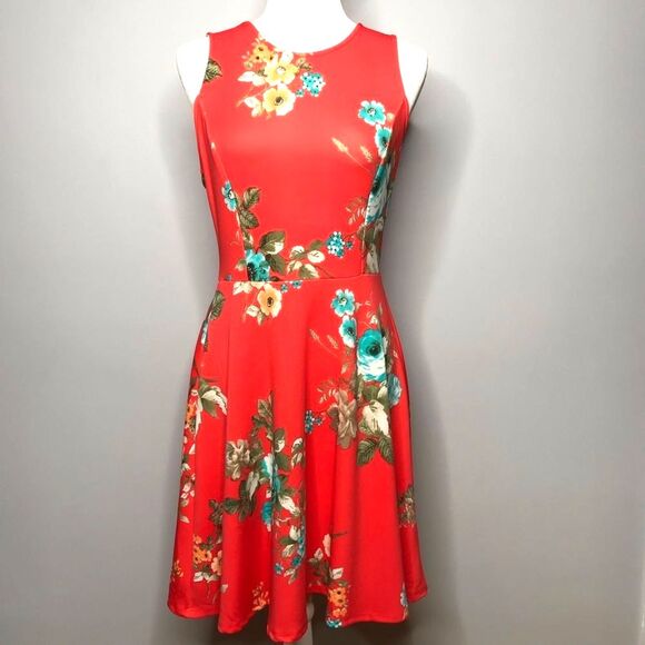 NWT Aqua Brand Coral Fit & Flare Floral Dress Size Large - Picture 2 of 7
